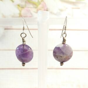 925 Sterling Silver Dangle Drop Earrings Round Amethyst Bead Hook Jewelry Lot